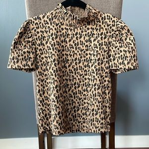 Small Zara Animal print Turtleneck with ruffled puff sleeves